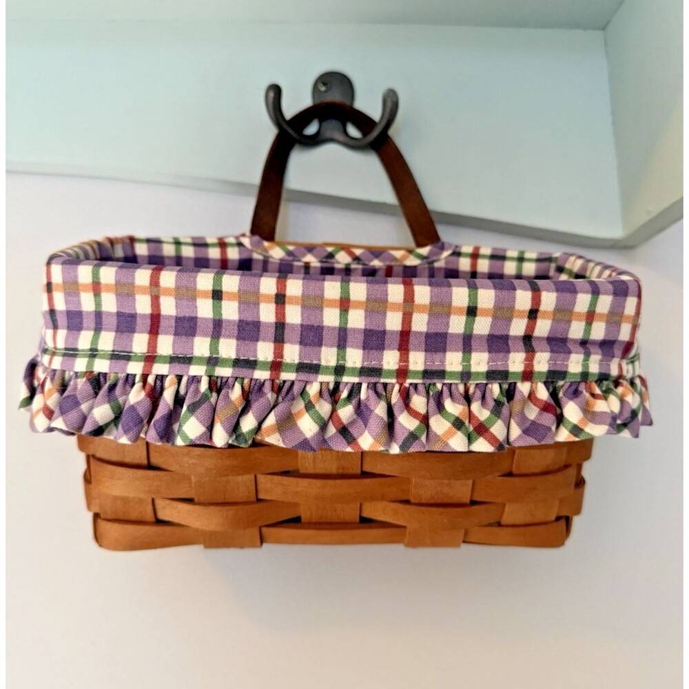 1996 LONGABERGER HEARTLAND MEDIUM KEY BASKET Purple Plaid Liner Vintage EUC